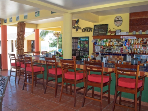 Restaurant and Bar area of Alan's Paradise Hotel, in Placencia, Belize.